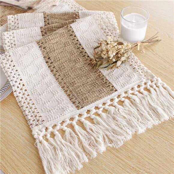 Boho Table Runner for Fall Home Decor with Tassels 72 Inches Long - Picture 1 of 8